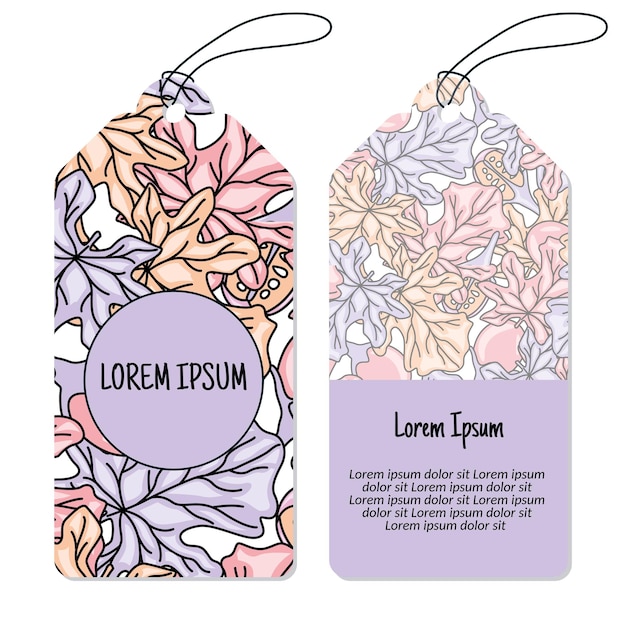 Vector flowers and leaves vertical round frame pattern tags set Vertical stripe frame patterns Vector illustration