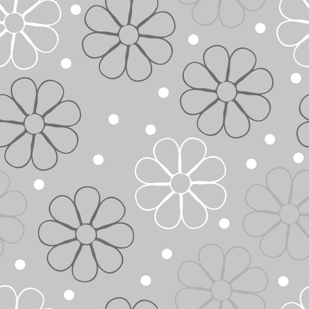 Vector flowery pattern. Seamless floral background for wrapping, textile, wallpaper. Grey colors