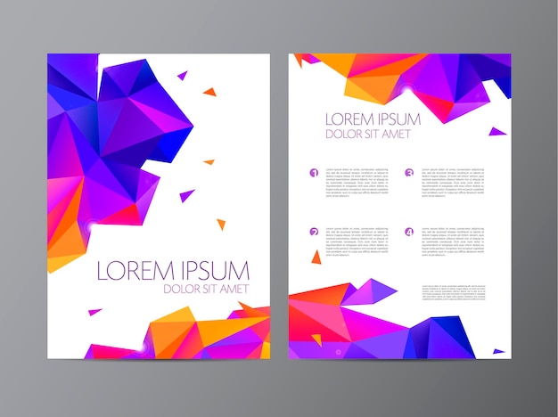 Vector flyer orange and purple brochure abstract design 2 sides background cover