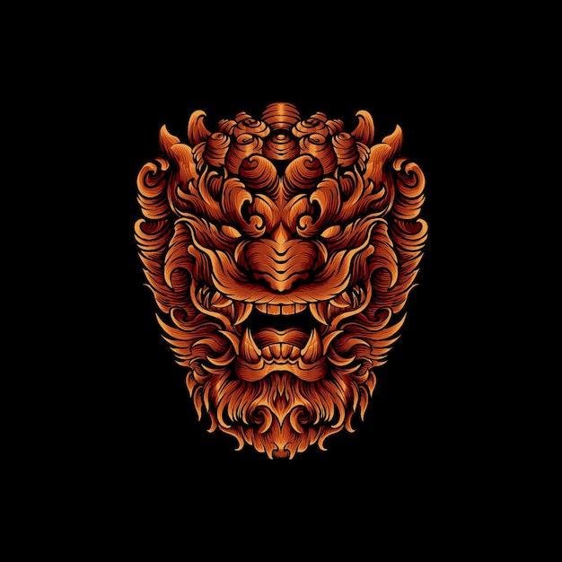 Vector foo dog head with a black background