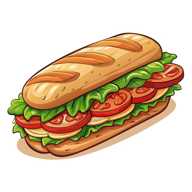 Vector vector food illustration of meat ciabatta sandwich