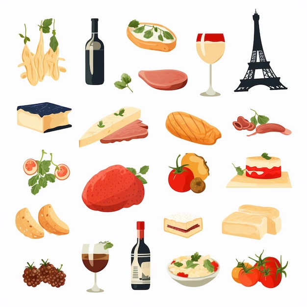 Vector vector food illustration restaurant menu set burger french snack meat meal icon pizza h