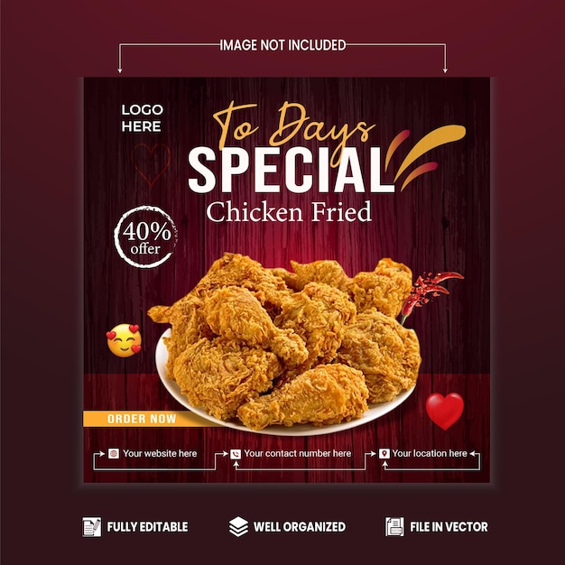 vector food menu special delicious chicken template or Social Media Post Design