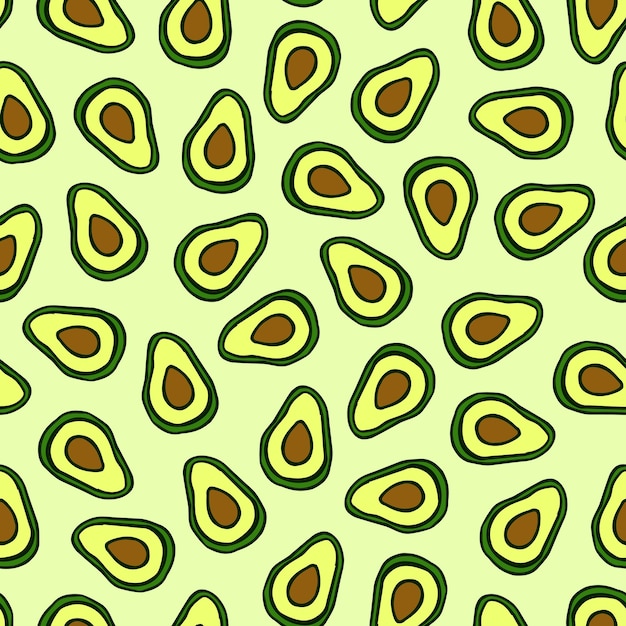 Vector food seamless pattern with avocados isolated on a yellow background