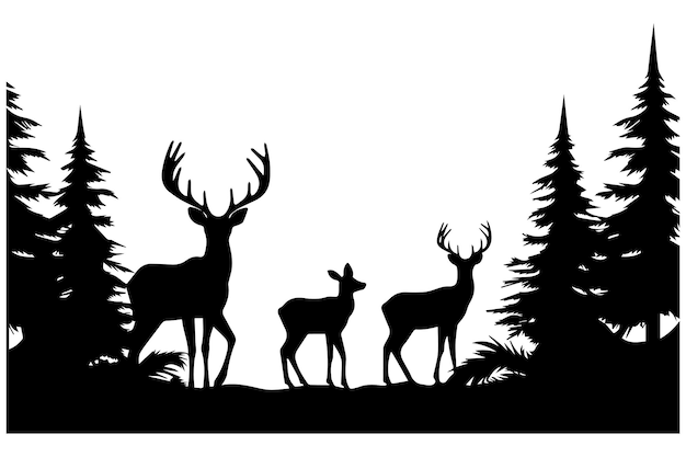 Vector vector forest and deer family silhouette