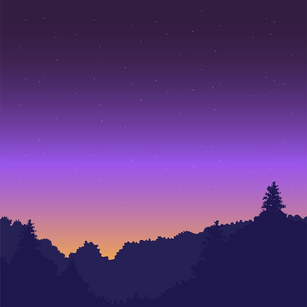 Vector vector forest at night with purple sky