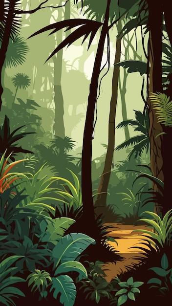 Vector vector of a forest with many plants and trees