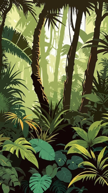 Vector vector of a forest with many plants and trees