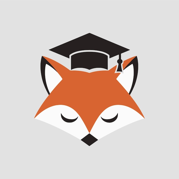 Vector fox logo with a graduate cap Minimalist clean logo for education identity design