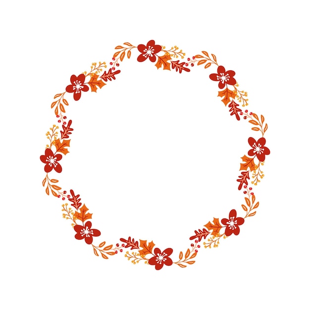 Vector frame autumn bouquet wreath Orange leaves berries isolated on white background Perfect