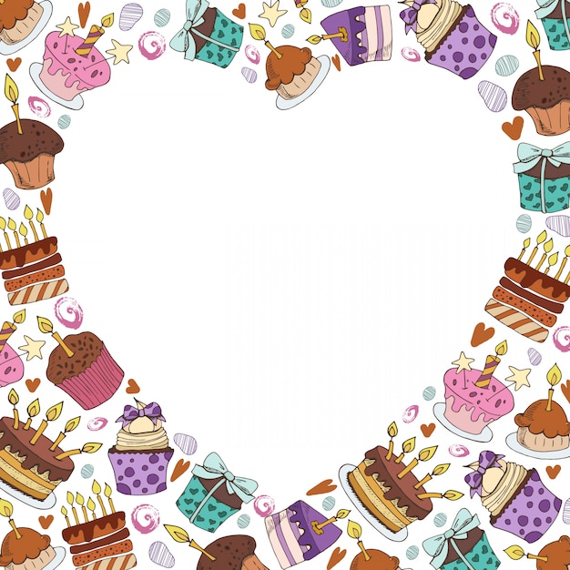 Vector frame of sweets, deserts, cakes, cartoon food