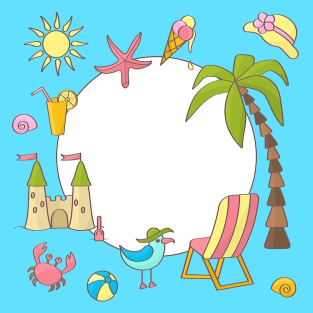 Vector frame on the theme of summer sea holidays on a blue background