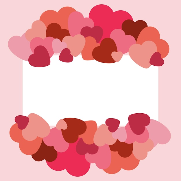 Vector frame with red and pink hearts on pink background