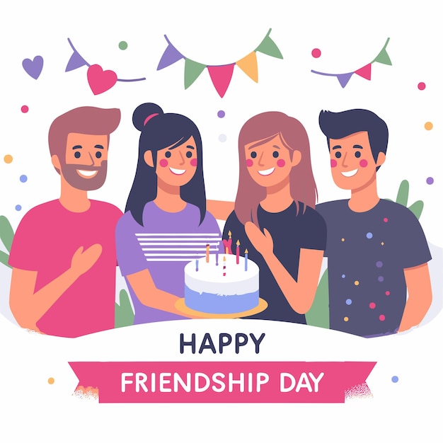 vector friendship day post with group of friends celebrating and enjoying