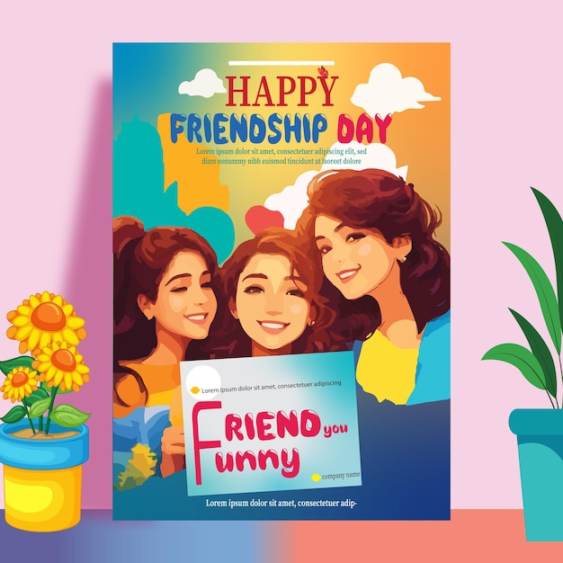 Vector friendship day poster and beautiful background with smiling girls