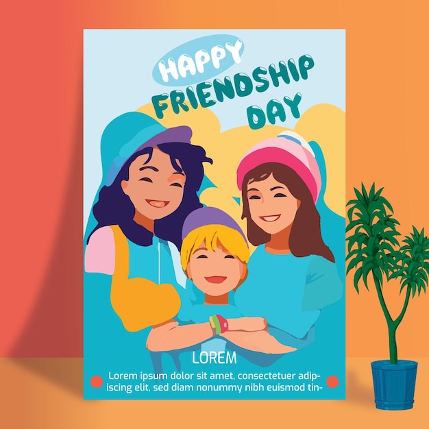 Vector friendship day poster with happy people and beautiful background