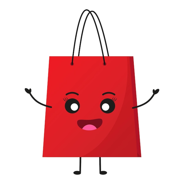 Vector vector funny cartoon red shopping bag happy character shopping bag smiling