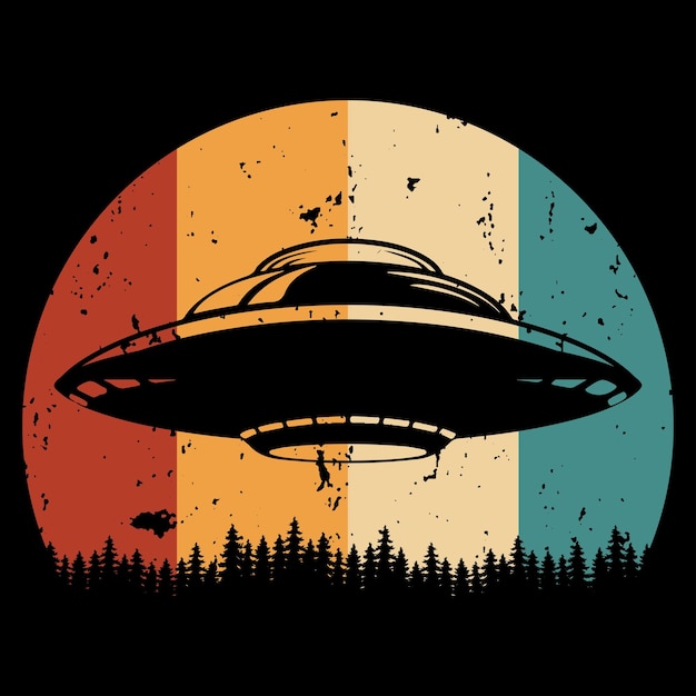 Vector funny retro sunset vintage ufo alien tshirt design