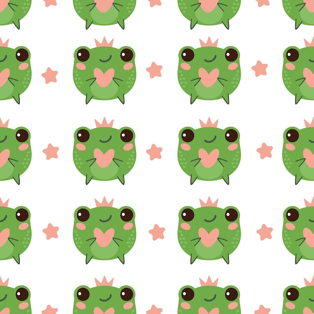 Vector vector funny seamless childish pattern of cute princesses frogs