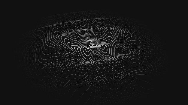 Vector futuristic dark background The wave effect of a web of white dots Big data Illustration of technologies and artificial intelligence The effect of particle oscillation