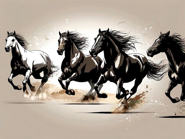 Vector vector galloping horses vector illustration set isolated