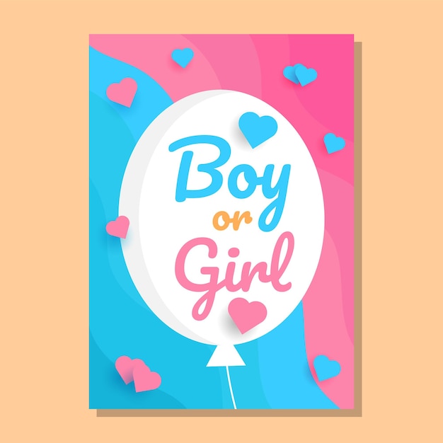 Vector gender reveal party invitation template with pink and blue balloons