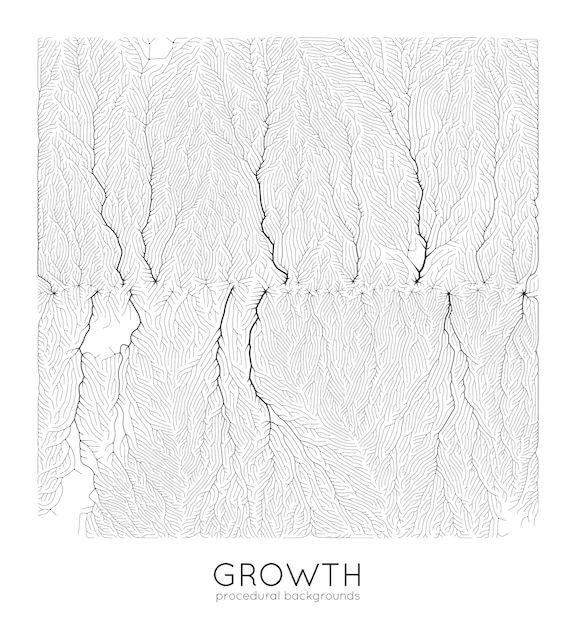 Vector generative branch growth pattern Square texture Lichen like organic structure with veins Monocrome square biological net of vessels