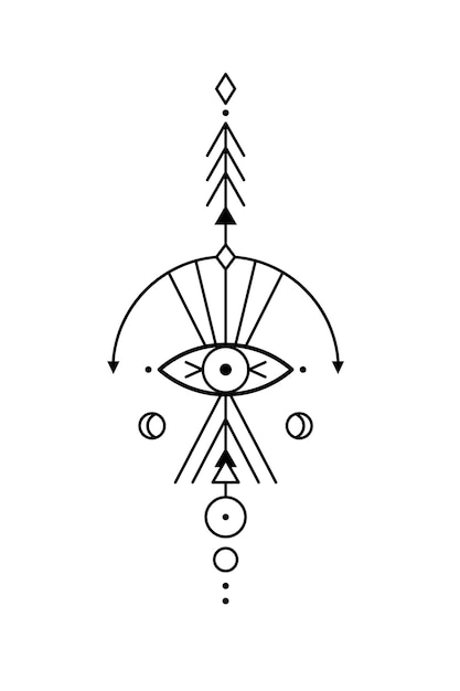 Vector geometric alchemy symbol with eye moon shapes Abstract occult and mystic signs