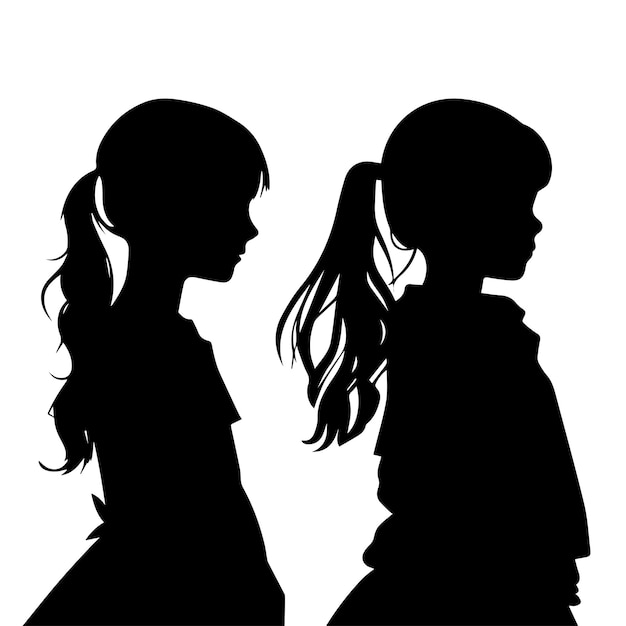 Vector girl side view silhouette black and white illustration