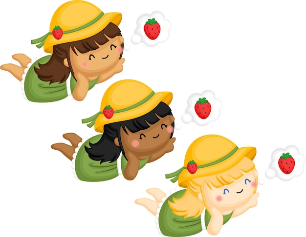 a vector of a girl with strawberry in multiple skin tones