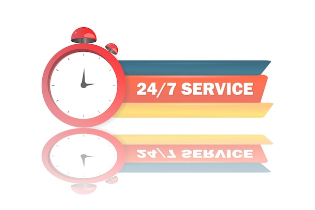 Vector glossy 24 hour and 7 days service with clock vector