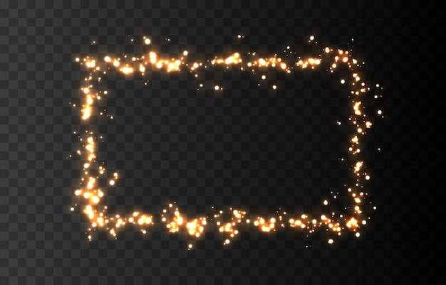 Vector glowing dust png. Dust in the form of a frame, golden light png. Christmas light.