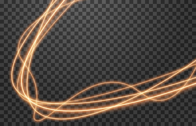 Vector glowing light lines. Glowing spiral. Neon light, light effect png. Golden light line png.