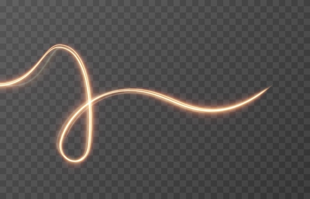 Vector glowing lines of light on an isolated transparent background. Luminous wavy lines.