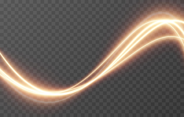 Vector glowing lines of light on an isolated transparent background. Luminous wavy lines.