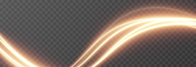 Vector glowing lines of light on an isolated transparent background. Luminous wavy lines.