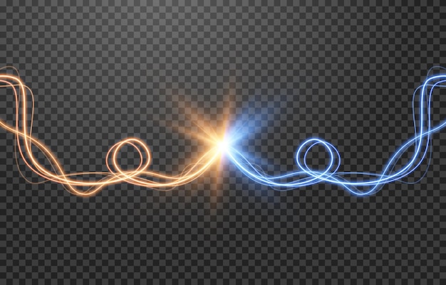 Vector glowing spiral png The blue and gold spiral meet in the center Light effect trail light