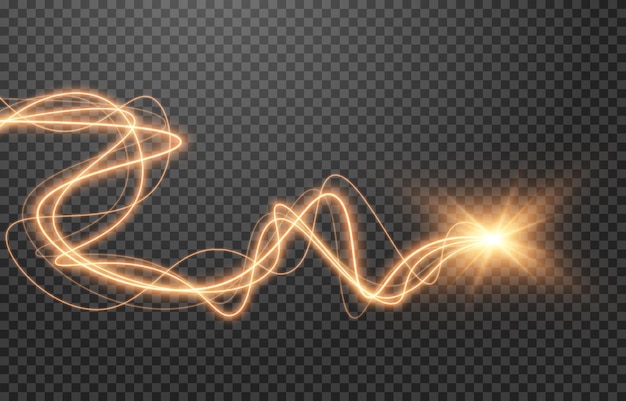 Vector glowing spiral png Golden spiral with a star Light effect png Neon line