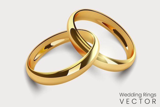 Vector Gold Interlaced Wedding Rings, Realistic Rings. Vector Illustration