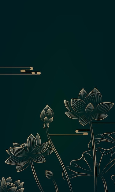 Vector gold linear lotus vertical illustration