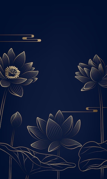 Vector gold linear lotus vertical illustration