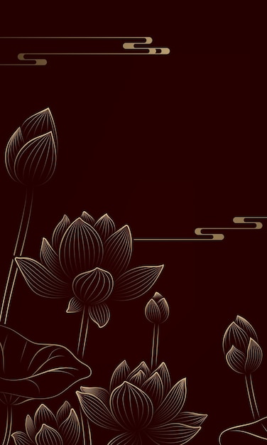 Vector gold linear lotus vertical illustration