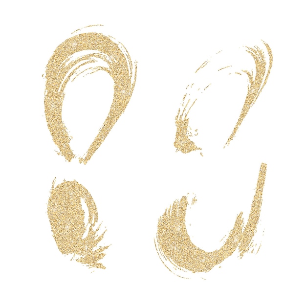 Vector gold paint smears set. Glitter elements isolated on white background. Abstract shiny brush st