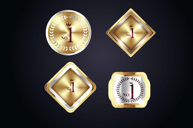 Vector golden badge premium quality labels set collection