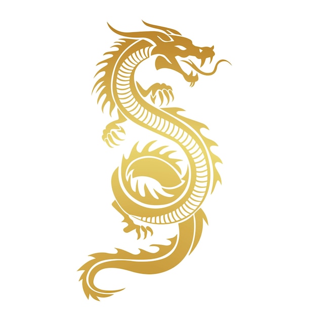 Vector golden dragon fliying with two hands