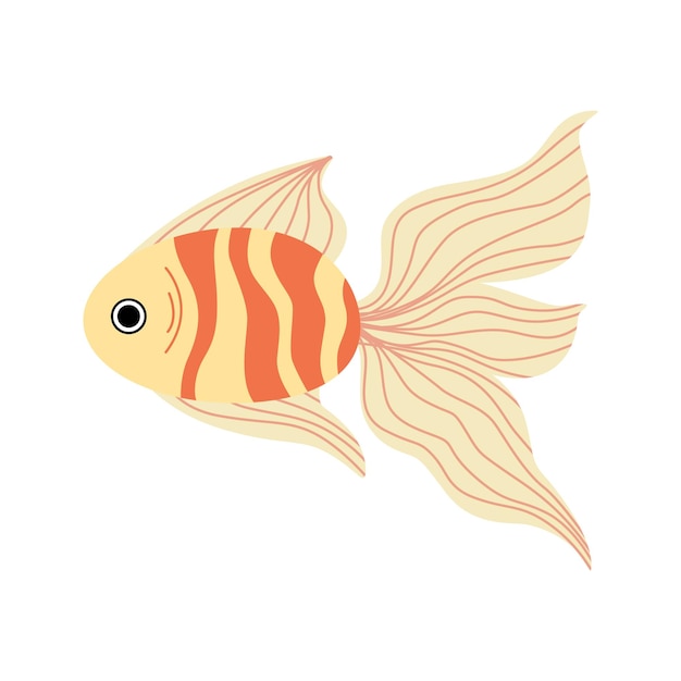 Vector golden fish silhouette illustration Colorful cartoon flat aquarium fish icon for your design