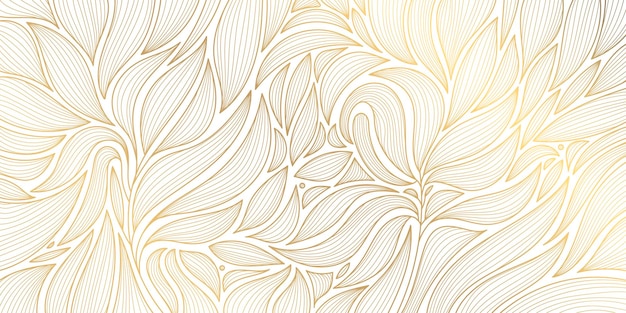 Vector golden leaves botanical modern art deco wallpaper background pattern floral texture Line design for interior design textile texture poster package wrappers gifts Luxury