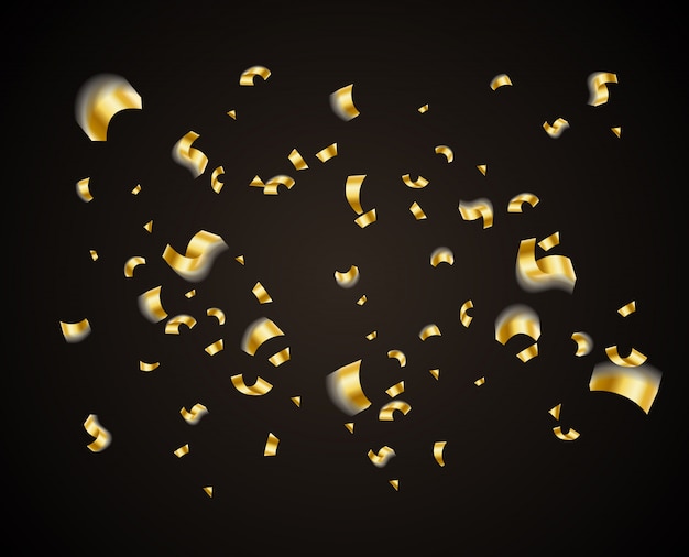 Vector golden shiny confetti falling sky on black