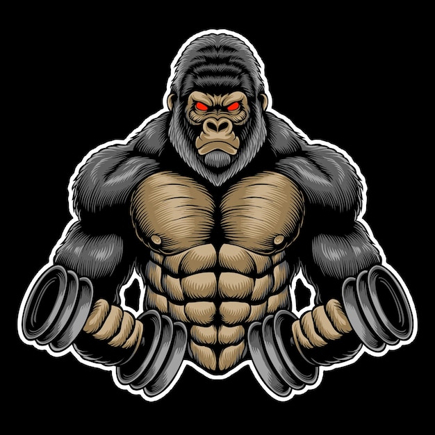 vector gorilla lift dumble gym tshirt illustration design