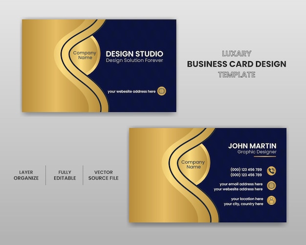 Vector gradient golden luxury horizontal business card template